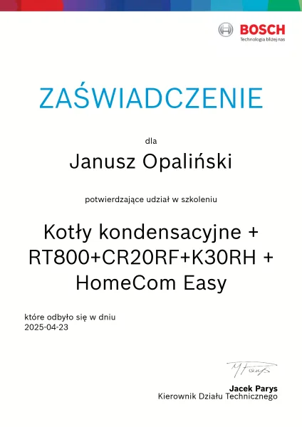 szkolenie o kotłach kondensacyjnych i systemie HomeCom Easy